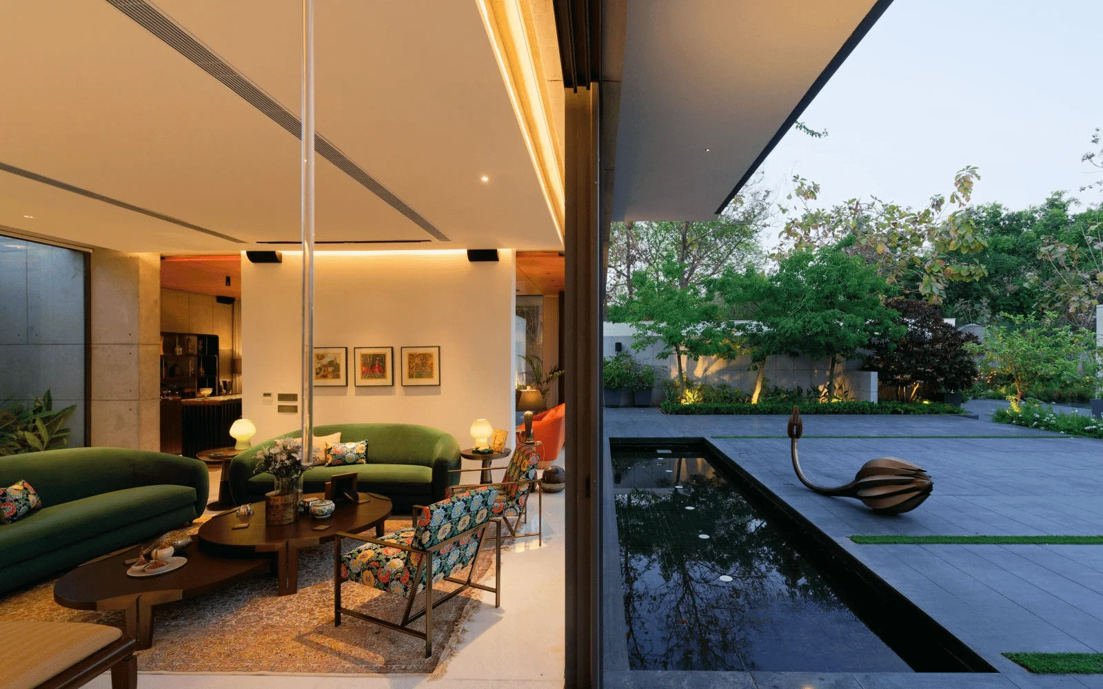 Corten steel water feature garden sculpture — lotus installation by FormForge India