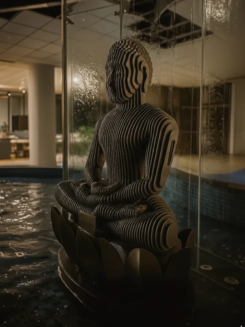 Lord Mahavir sculpture in stainless steel by Abhinav Goyal