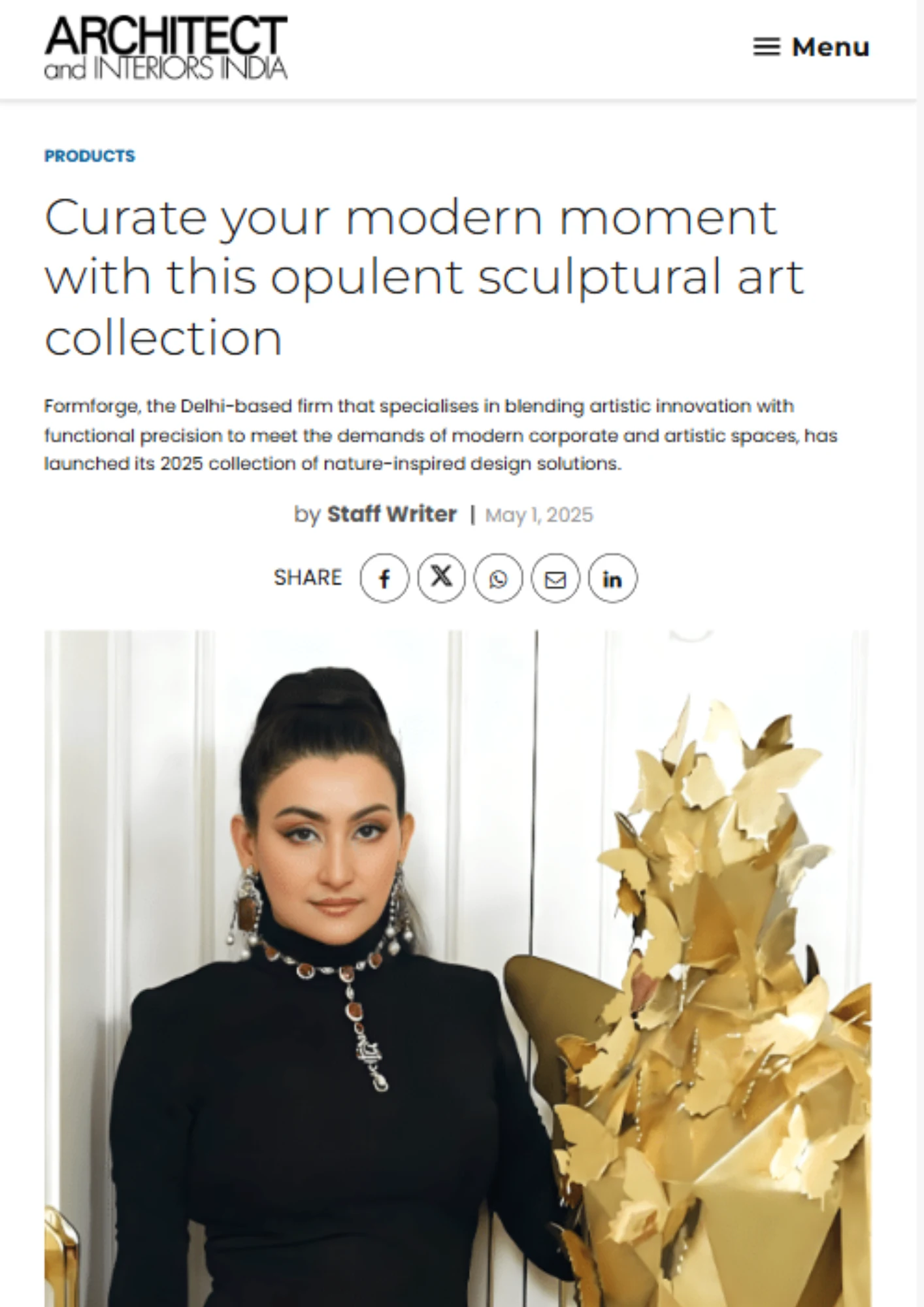 Architect and Interiors India publication featuring FormForge