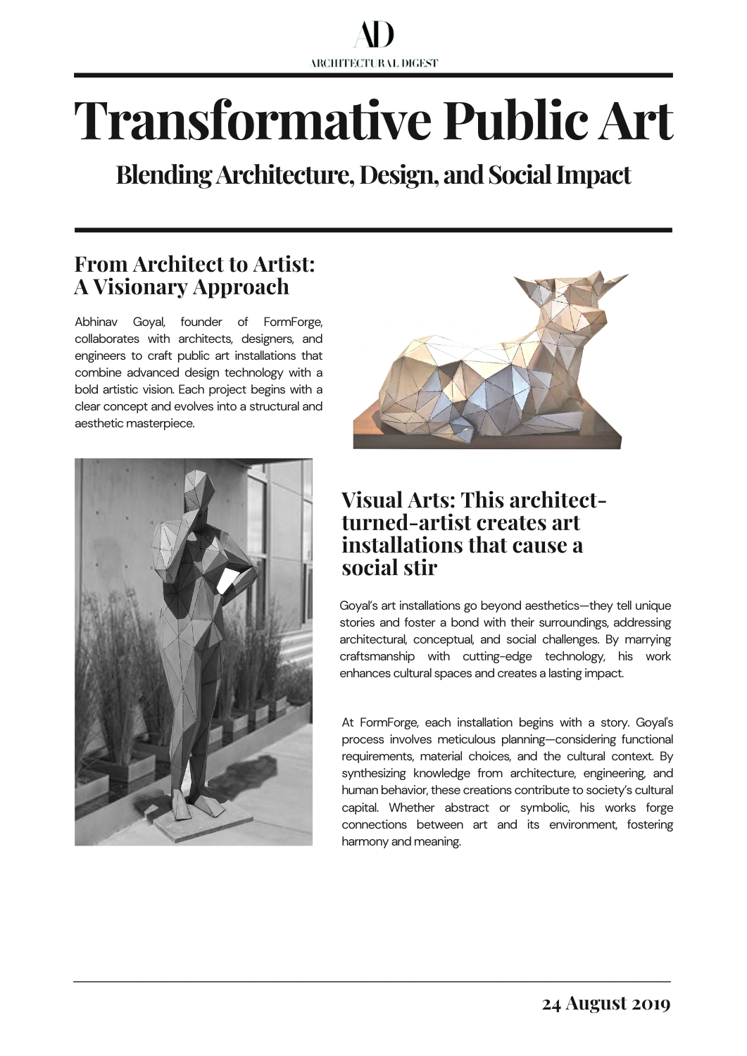 Architectural Digest publication featuring FormForge
